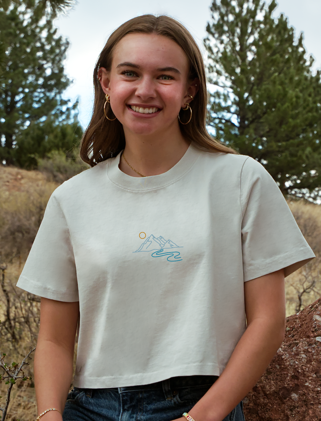 Mountain Embroidered Crop T-Shirt (Womens)