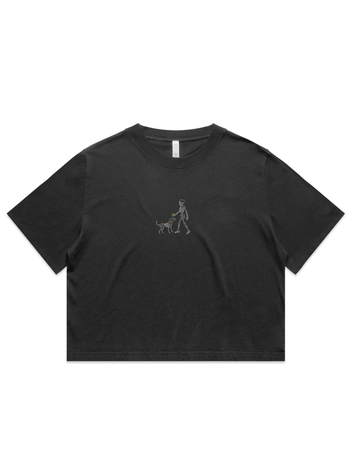 Skelly Dog Embroidered Crop T-Shirt (Womens)