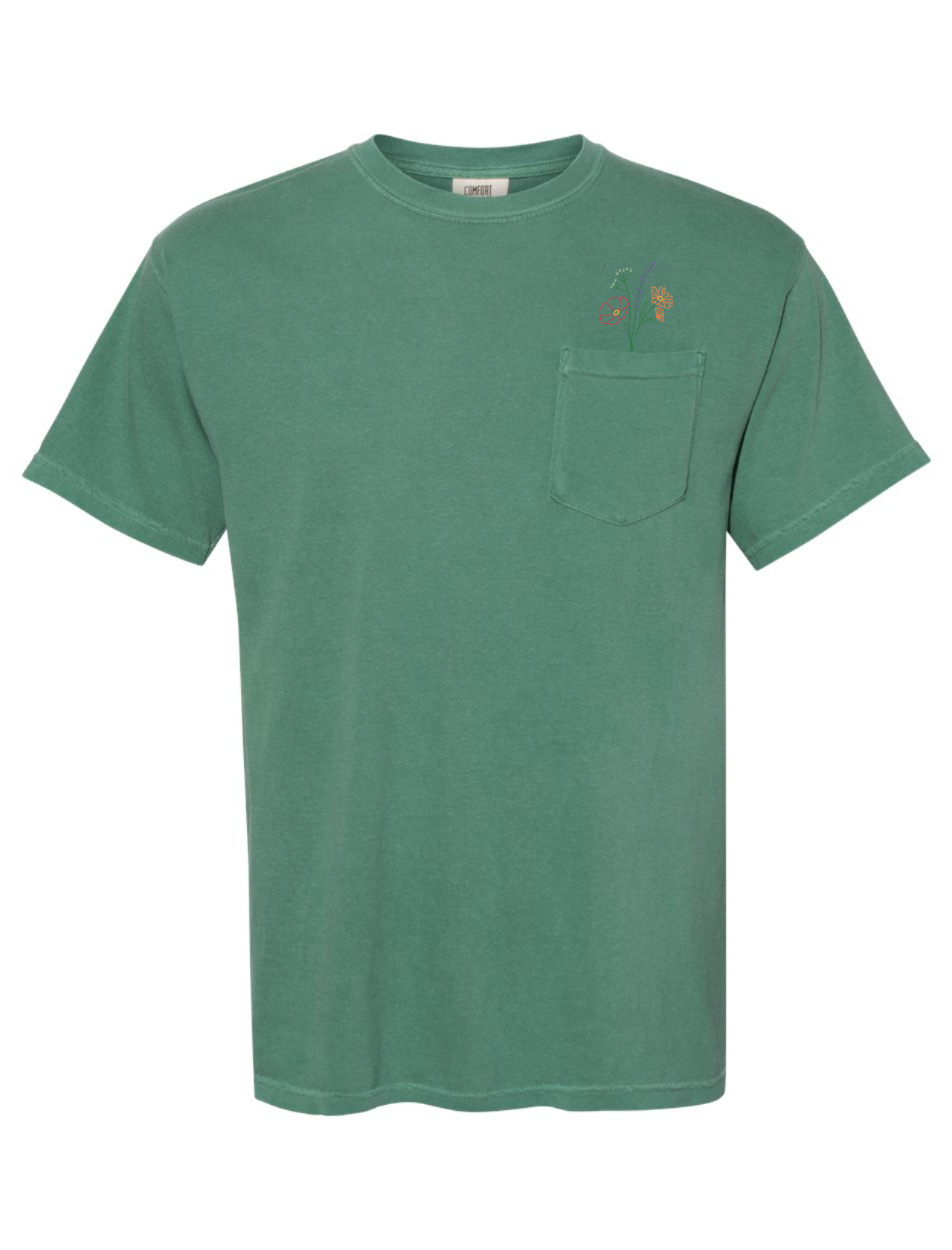 Flowers Embroidered Pocket T-Shirt