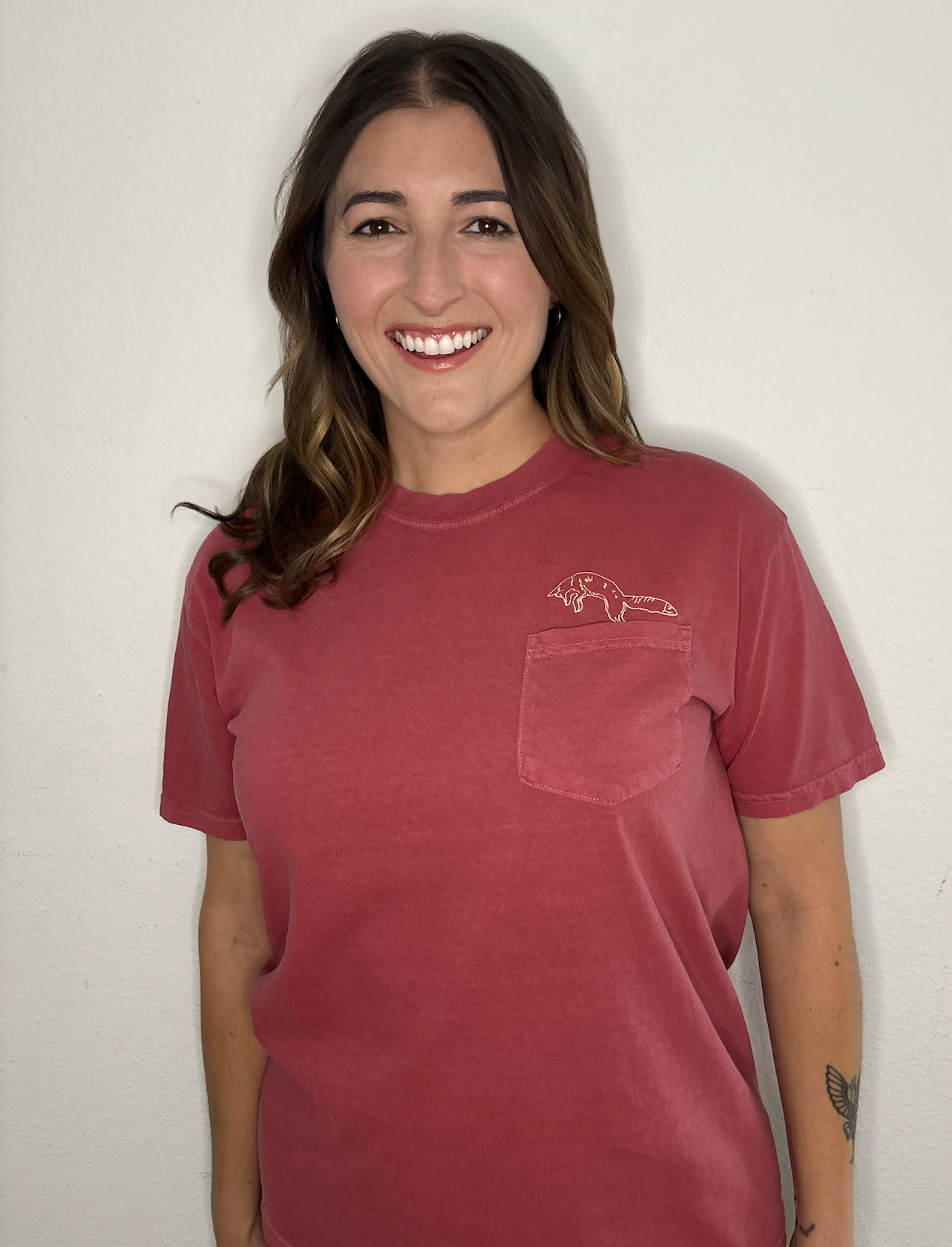 Fox Embroidered Pocket Animal T-Shirt