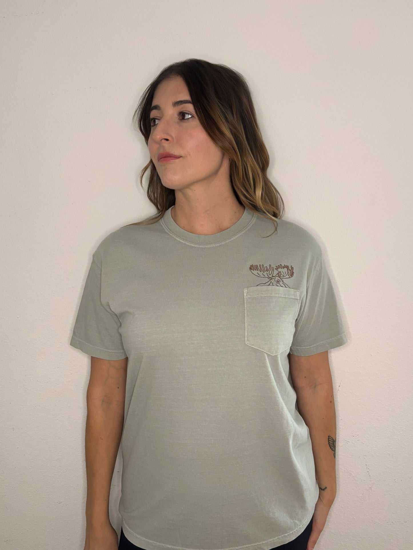 Moose Embroidered Pocket T-Shirt