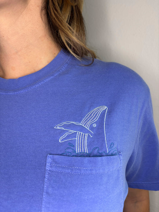 Whale Embroidered Pocket Animal T-Shirt