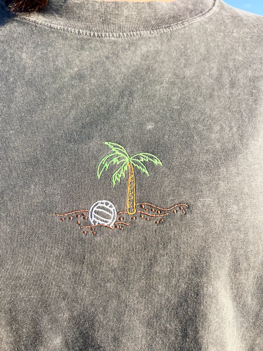 Volleyball Embroidered Crop T-Shirt (Womens)