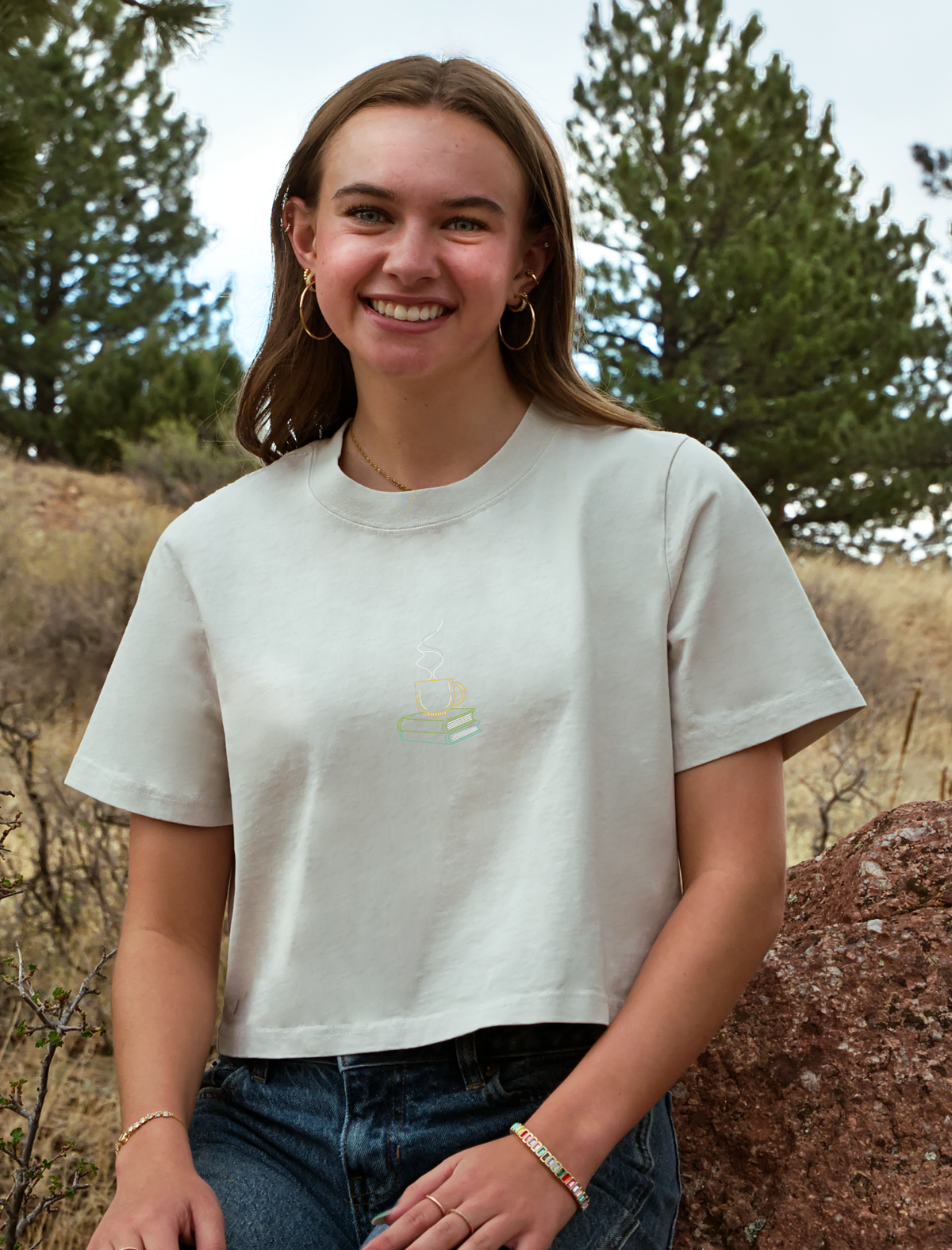 Bookclub Embroidered Crop T-Shirt (Womens)
