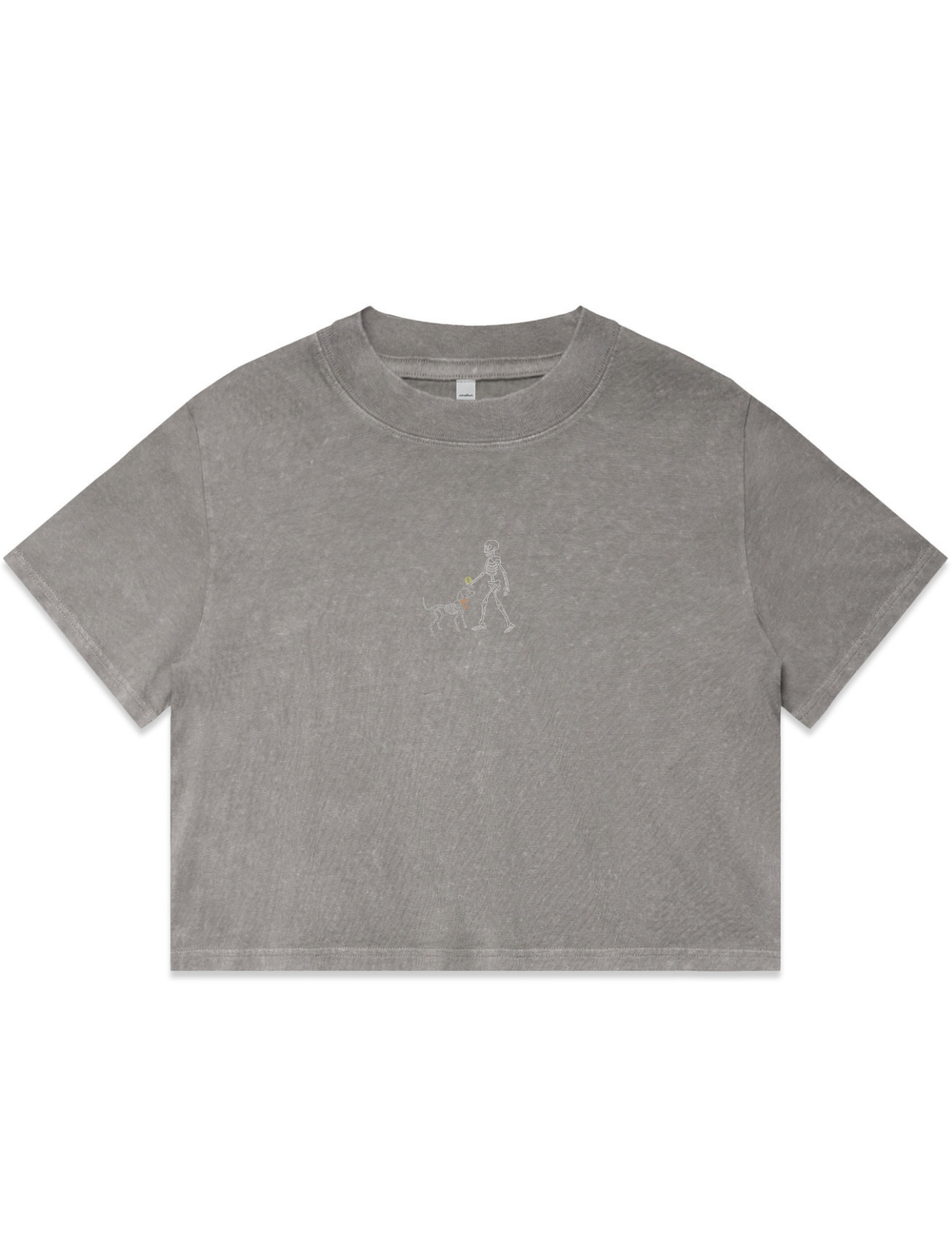 Skelly Dog Embroidered Crop T-Shirt (Womens)