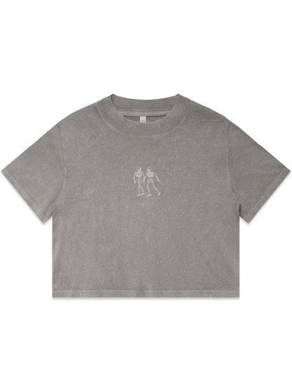 Lovers Skelly Embroidered Crop T-Shirt (Womens)