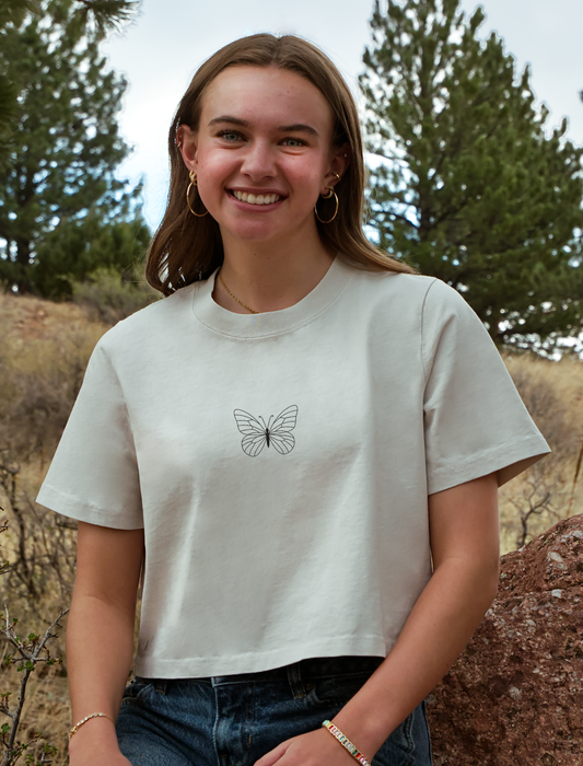 Butterfly Crop Embroidered T-Shirt (Women's)