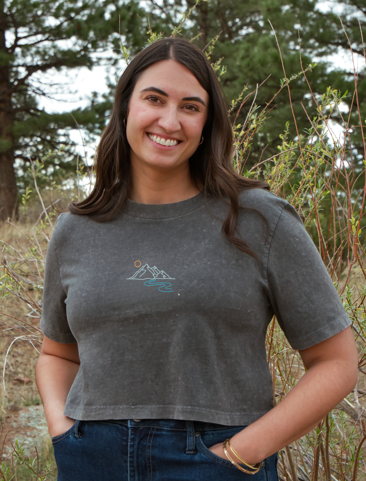 Mountain Embroidered Crop T-Shirt (Womens)