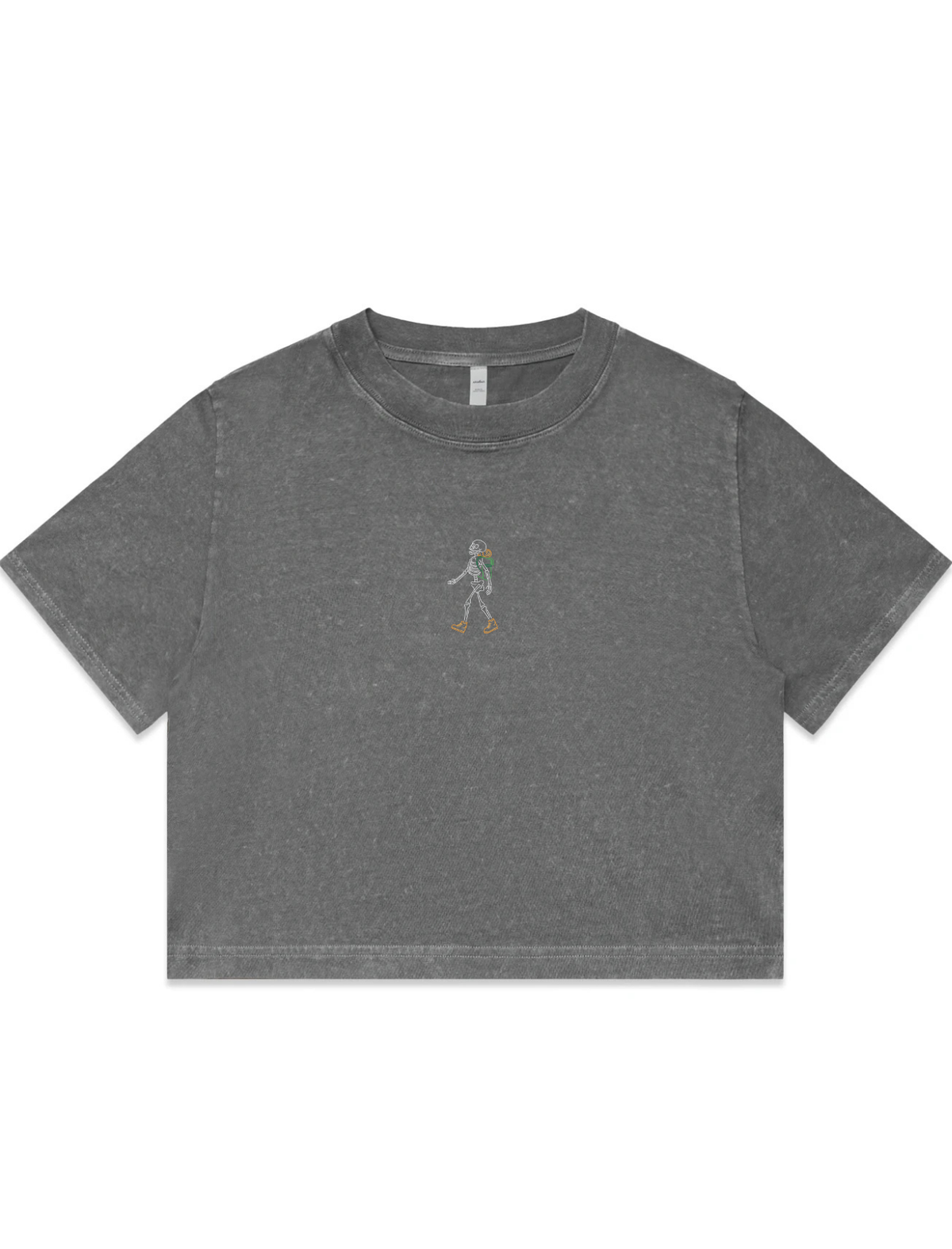 Hiking Skelly Embroidered Crop T-Shirt (Womens)