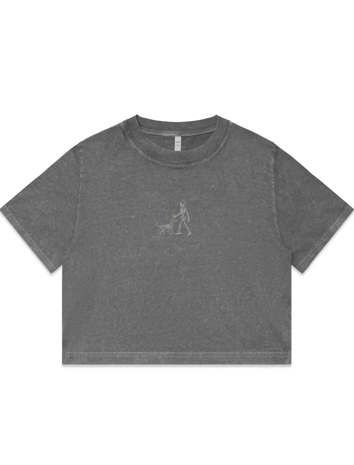 Skelly Dog Embroidered Crop T-Shirt (Womens)