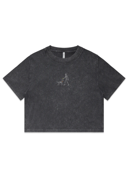 Skelly Dog Embroidered Crop T-Shirt (Womens)