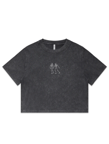 Lovers Skelly Embroidered Crop T-Shirt (Womens)