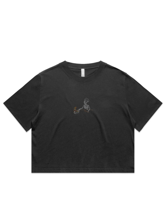 Chef Skelly Embroidered Crop T-Shirt (Womens)