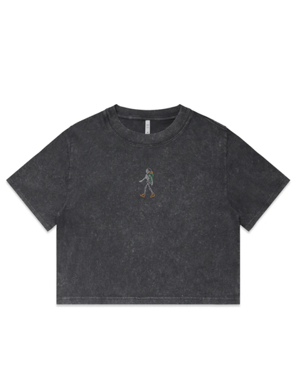 Hiking Skelly Embroidered Crop T-Shirt (Womens)