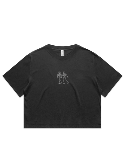 Lovers Skelly Embroidered Crop T-Shirt (Womens)
