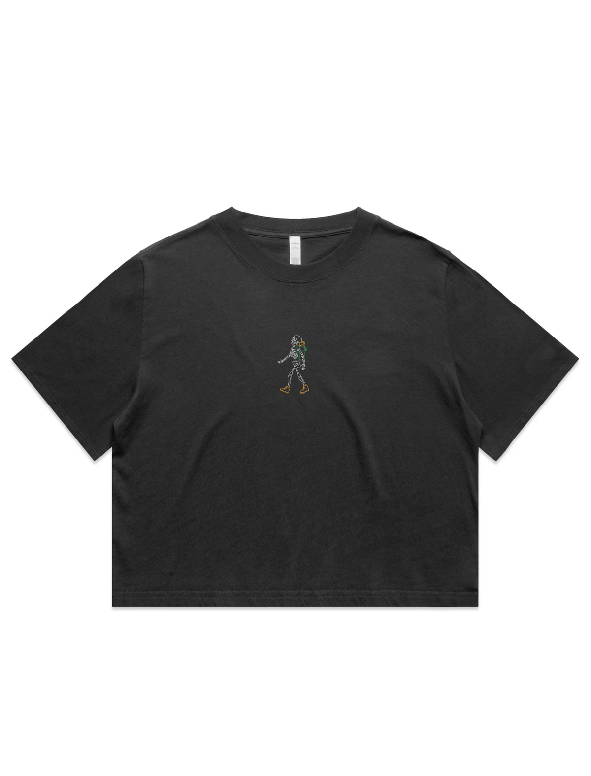 Hiking Skelly Embroidered Crop T-Shirt (Womens)
