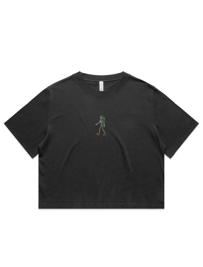 Hiking Skelly Embroidered Crop T-Shirt (Womens)