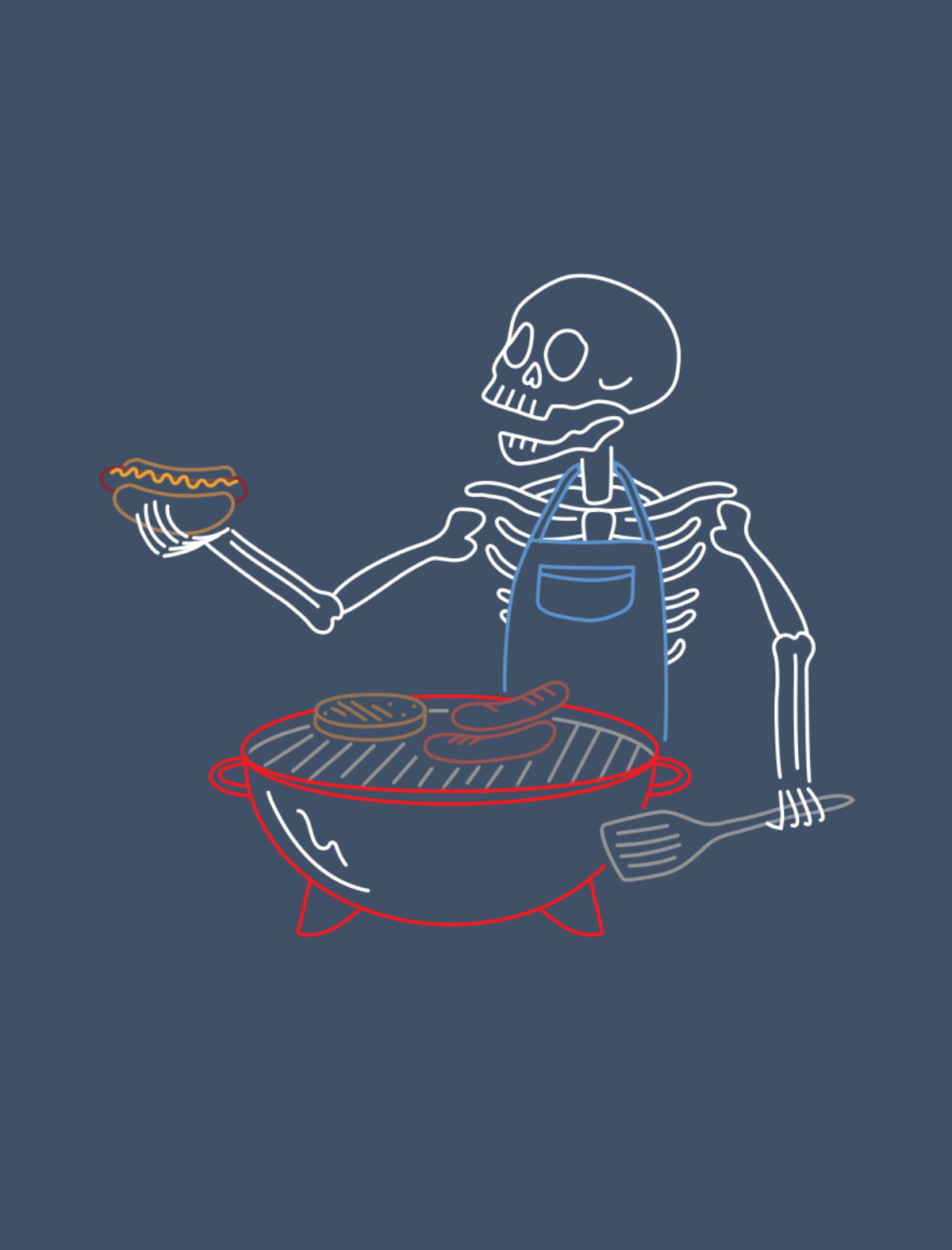 Grilling Skelly Embroidered T-Shirt