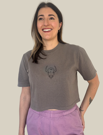 Buffalo Embroidered Crop T-Shirt (Womens)