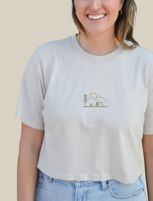 Camp Embroidered Crop T-Shirt (Womens)