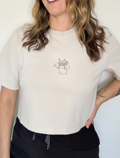 Gardening Embroidered Crop T-Shirt August Mystery Design (Womens)