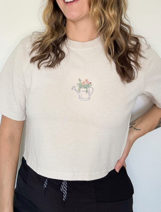 Gardening Embroidered Crop T-Shirt August Mystery Design (Womens)