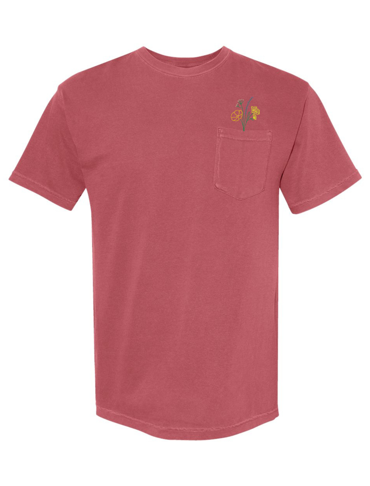 Flowers Embroidered Pocket T-Shirt