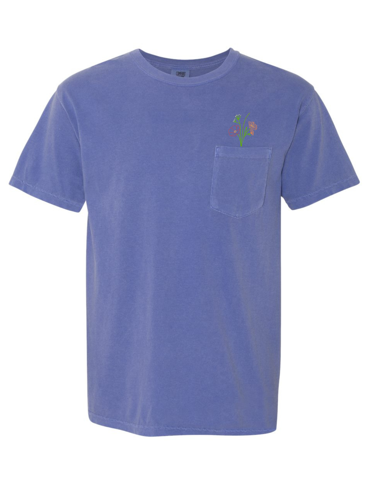 Flowers Embroidered Pocket T-Shirt