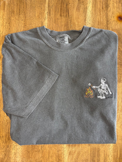 Smores Skelly October Mystery Design Embroidered T-Shirt