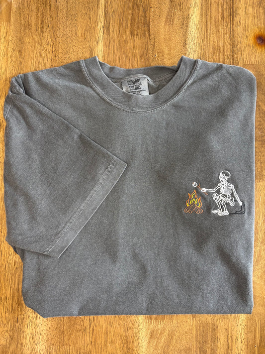 October Mystery Design Embroidered T-Shirt: SKELLY