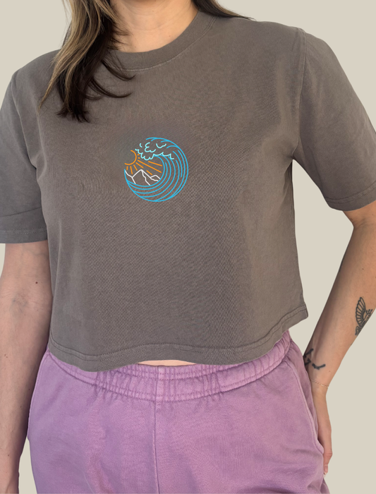 Sea Embroidered Crop T-Shirt (Womens)
