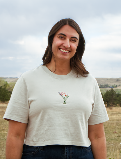 Flower Embroidered Crop T-Shirt (Womens)