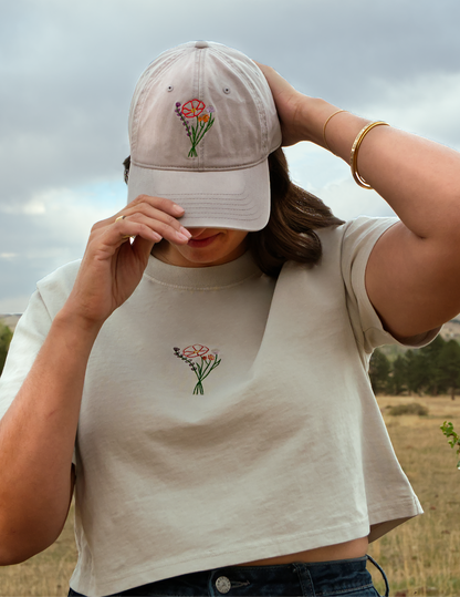 Flower Embroidered Crop T-Shirt (Womens)
