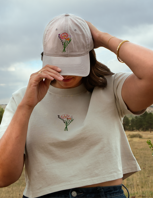 Flower Embroidered Crop T-Shirt (Womens)