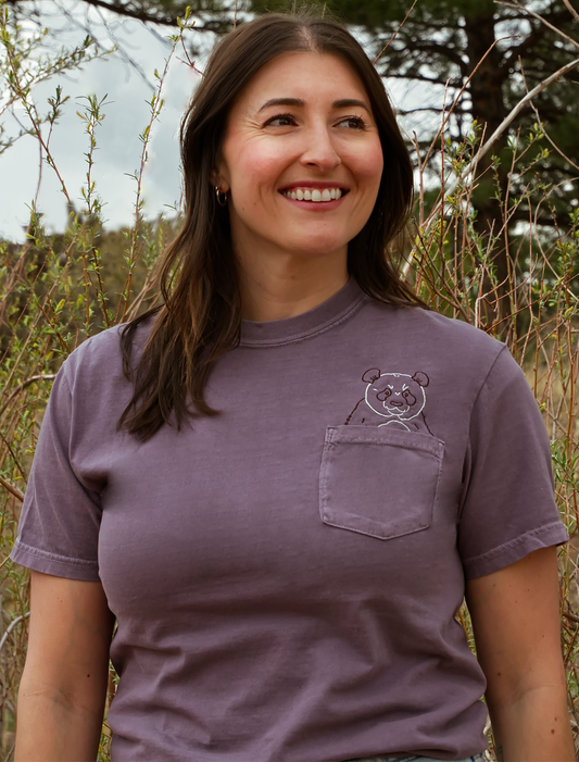 Panda Embroidered Pocket Animal T-Shirt