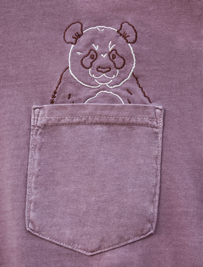 Panda Embroidered Pocket Animal T-Shirt