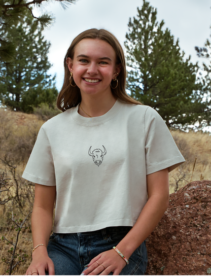Buffalo Embroidered Crop T-Shirt (Womens)