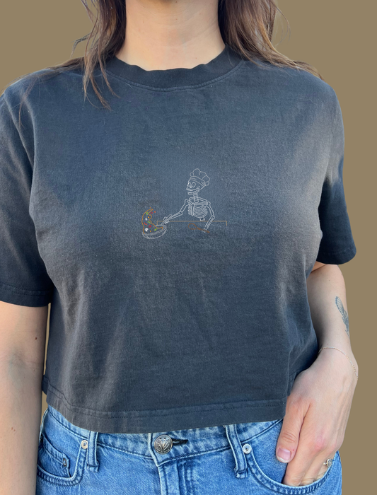 Chef Skelly Embroidered Crop T-Shirt (Womens)