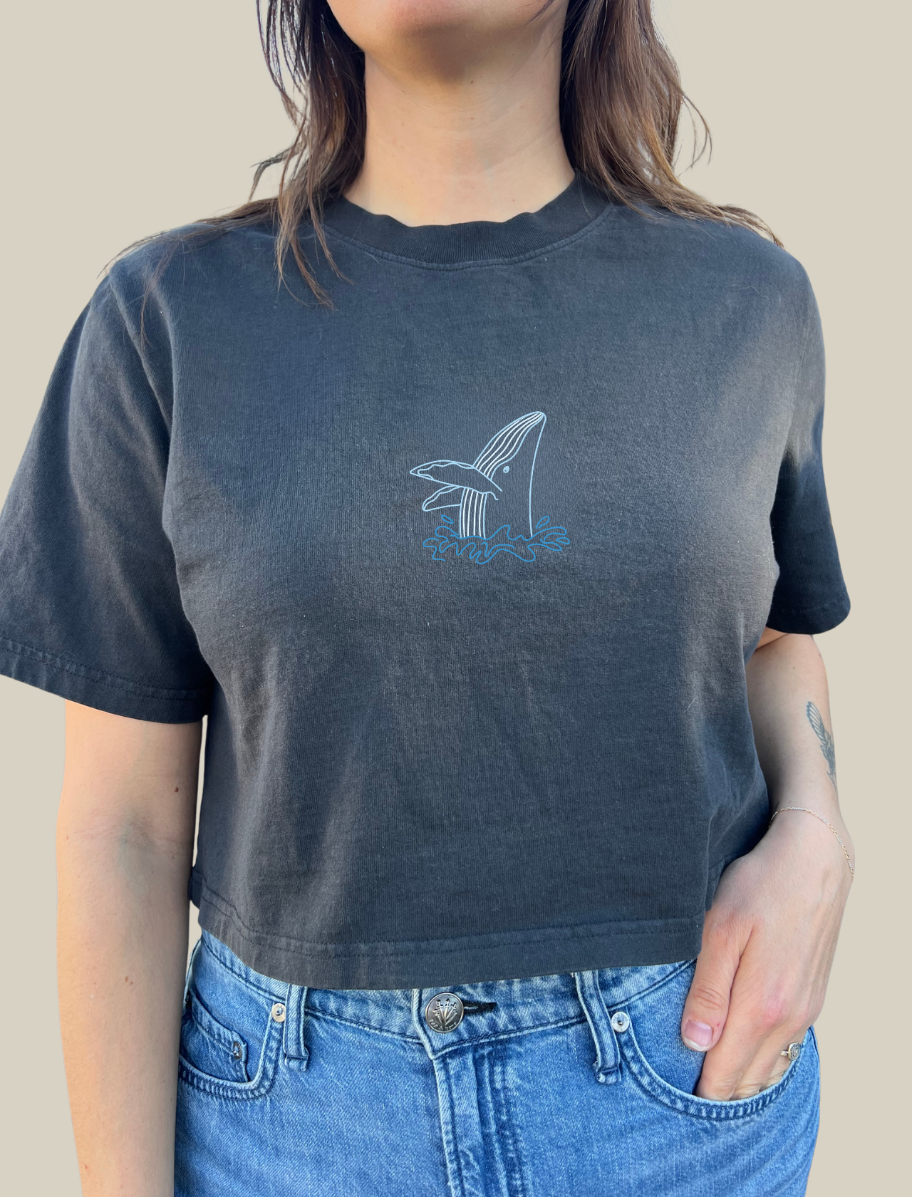Whale Embroidered Crop T-Shirt (Womens)