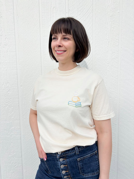 May Mystery Design Embroidered T-shirt: Bookclub