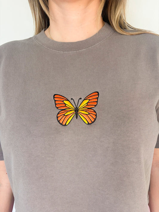 Butterfly Crop Embroidered T-Shirt (Women's)