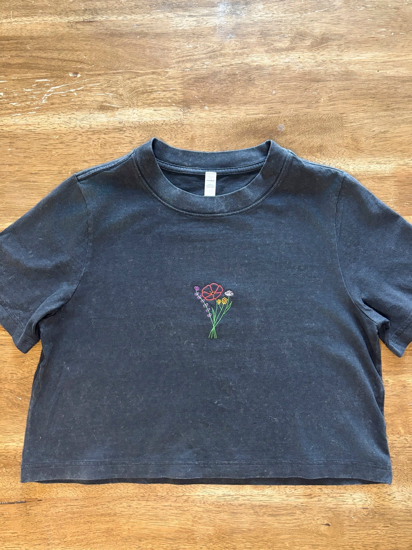 Flower Embroidered Crop T-Shirt (Womens)