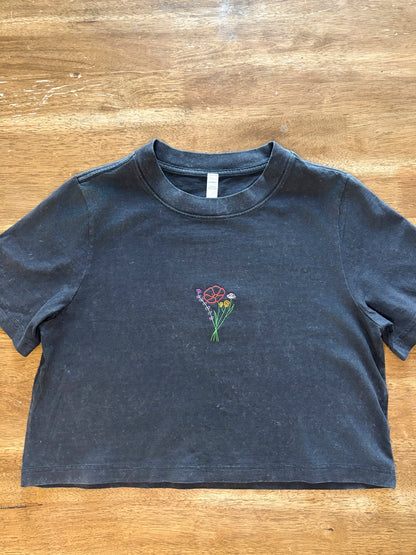 Flower Embroidered Crop T-Shirt (Womens)