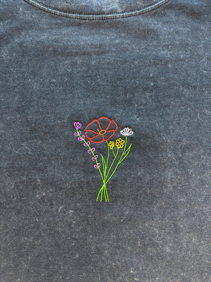 Flower Embroidered Crop T-Shirt (Womens)