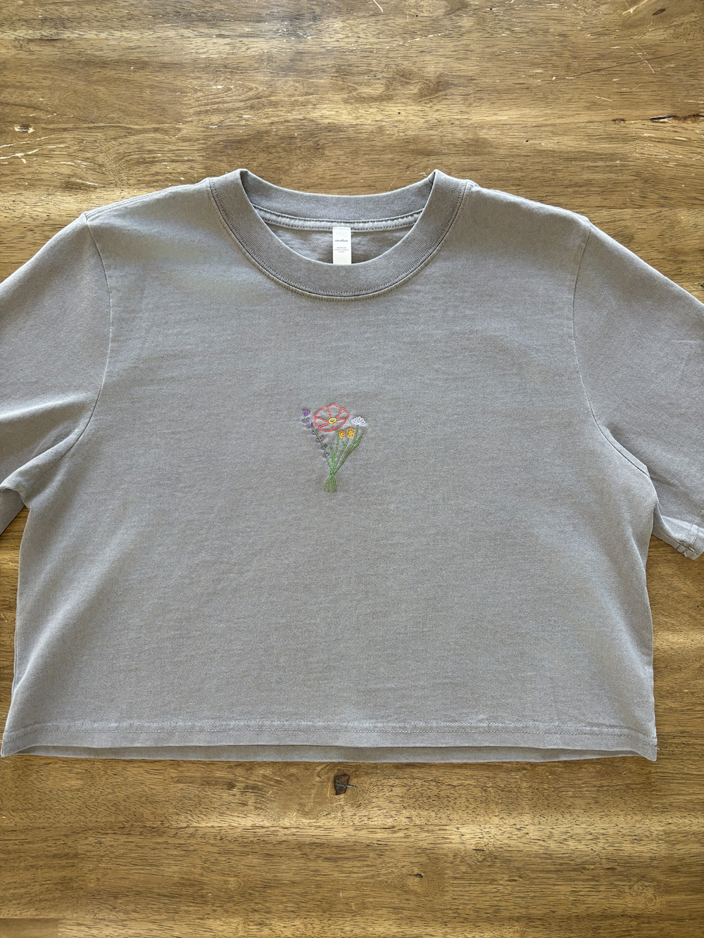 Flower Embroidered Crop T-Shirt (Womens)