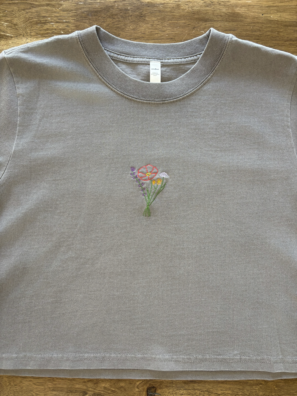 Flower Embroidered Crop T-Shirt (Womens)