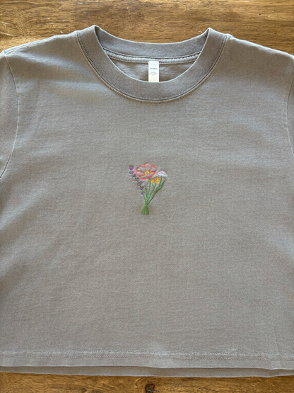 Flower Embroidered Crop T-Shirt (Womens)