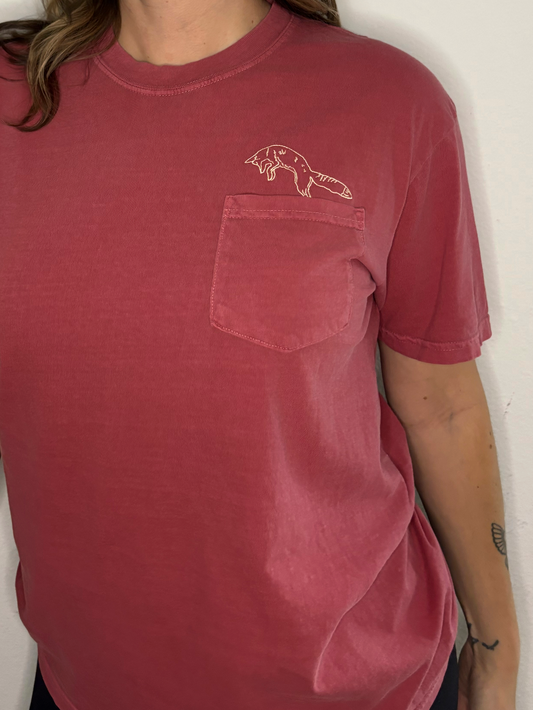 Fox Embroidered Pocket Animal T-Shirt