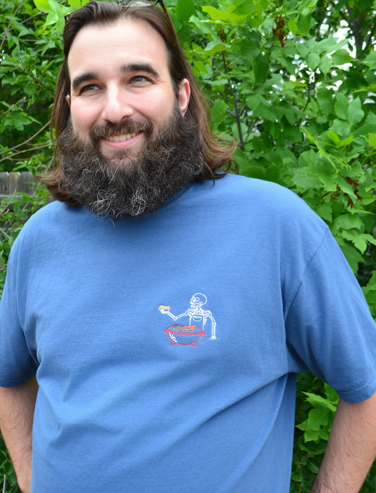 Grilling Skelly Embroidered T-Shirt