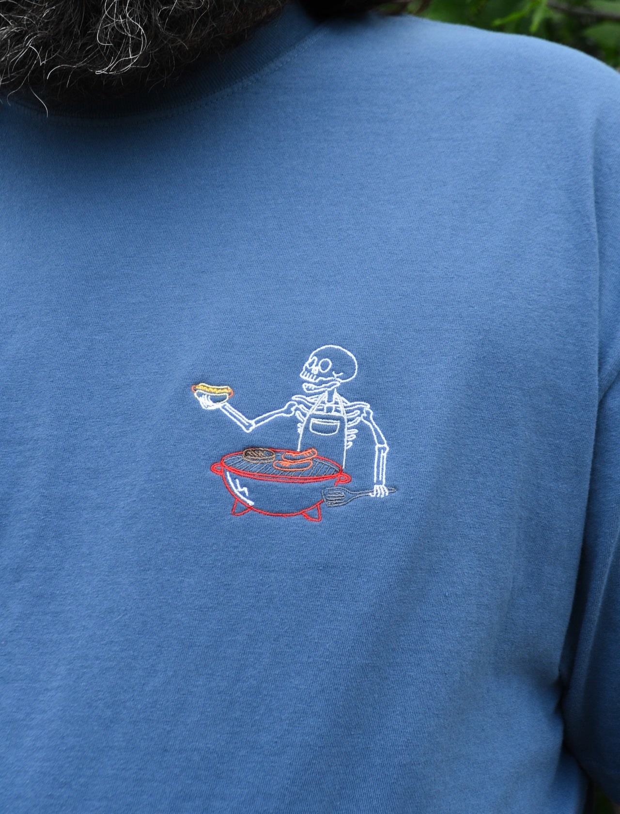Grilling Skelly Embroidered T-Shirt